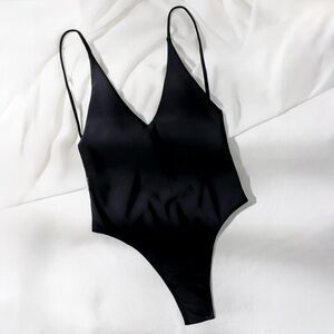 NWOT Black V-Neck DEEP V PLUNGING swimsuit ONE PIECE ONESIE ALT skims Victoria’s